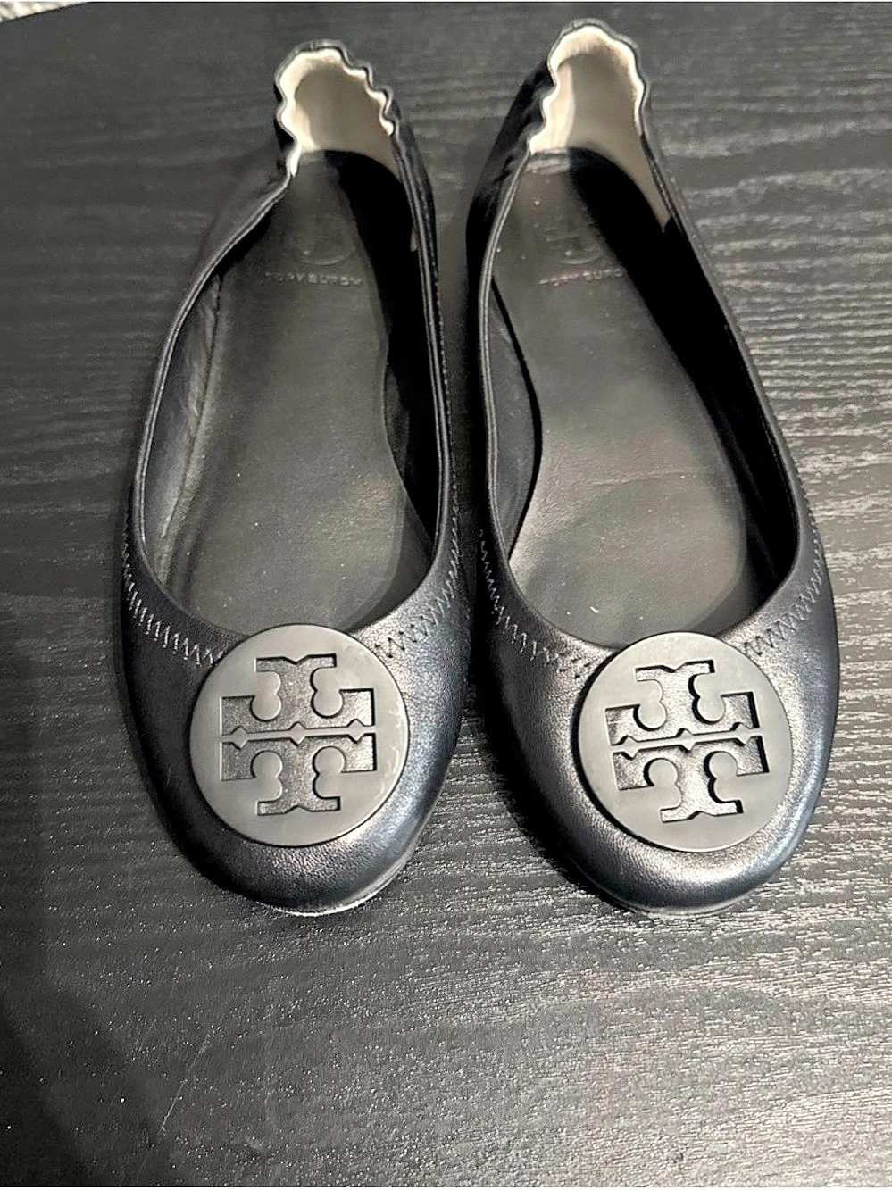 Tory Burch Minnie Travel Ballet with Logo Black Flats US 7